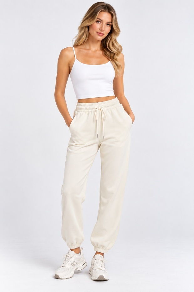 Women's Modal Elasticated Leg Sweatpants Relaxed Fit Double Pockets Jogger Draped Elasticated Leg
