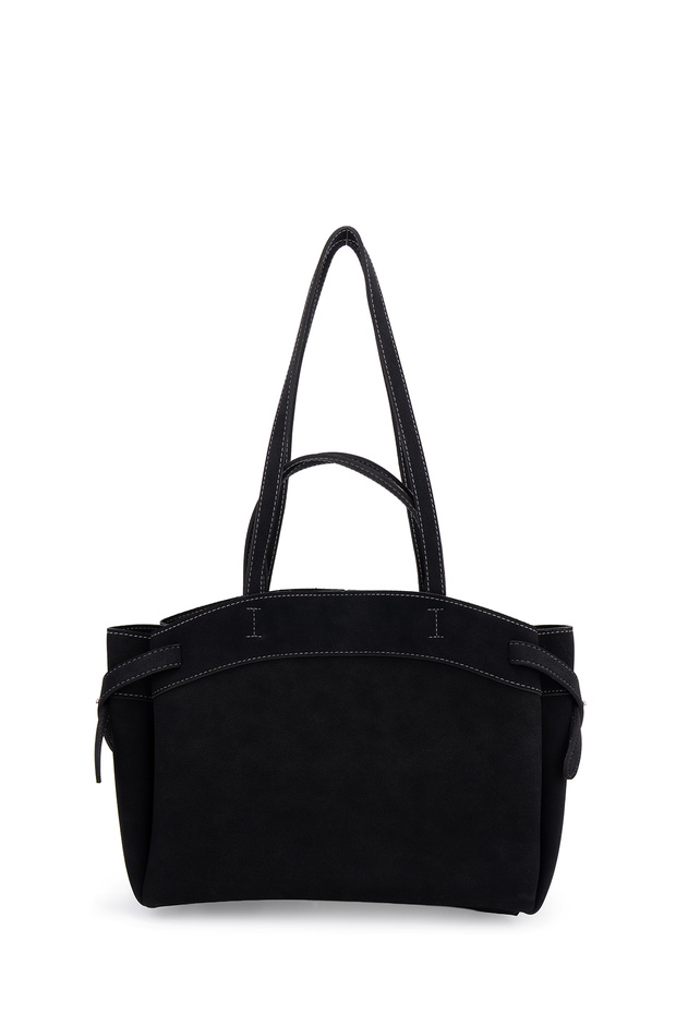 Suede Sole Women's Shoulder Bag with Makeup Bag and Side Belt Detail