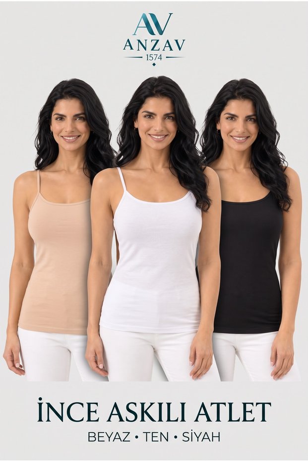 Women's 3-Piece Thin Strap Basic Undershirt - Comfortable/Relaxed/Flexible