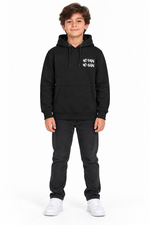 31510-26 Men's Chest and Back Printed Kangaroo Pocket Hooded Sweatshirt 9–12 Years