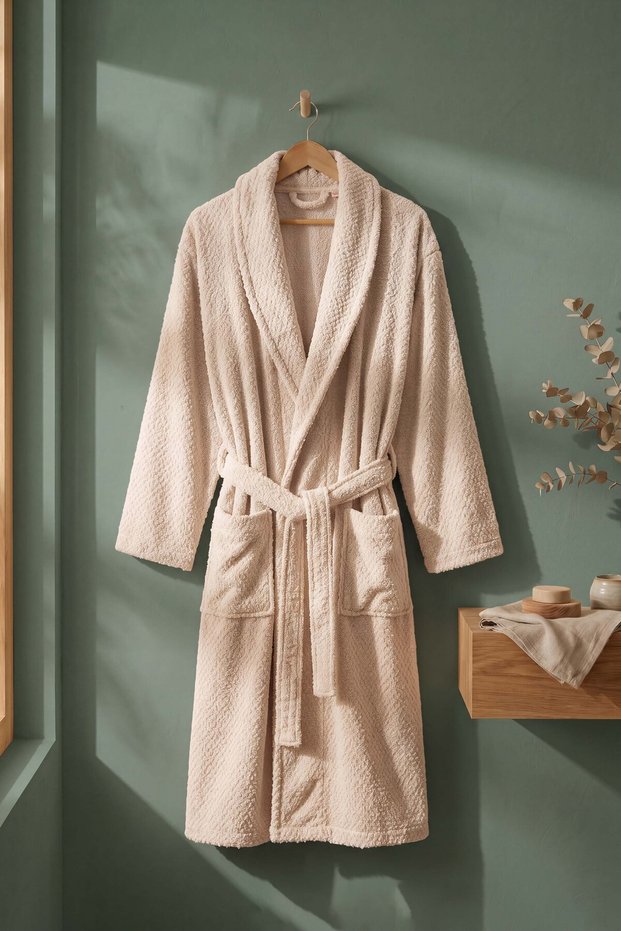 Beige Petek Basic 100% Cotton Bathrobe S-M