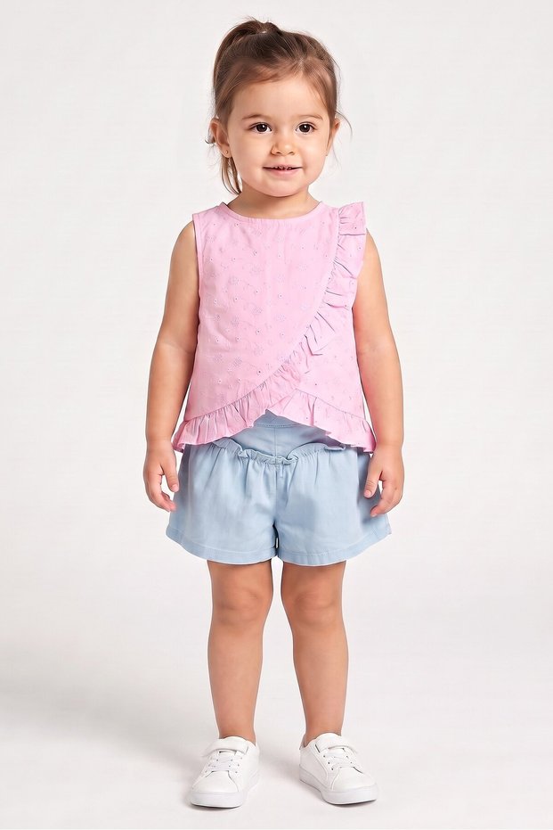 Toddlers Girl 2 Pieces Textured Dress And Shorts Set, Multicolor