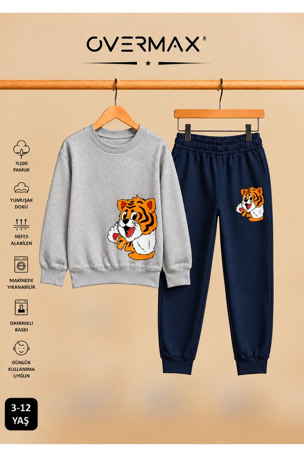 Baby Tiger Printed Children's Crew Neck Sweatshirt Set β Ages 3-12