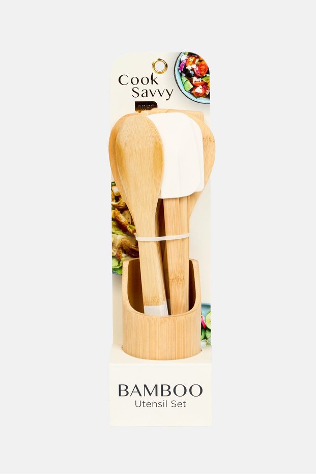 10 Pc Bamboo Utensil Set, Beige