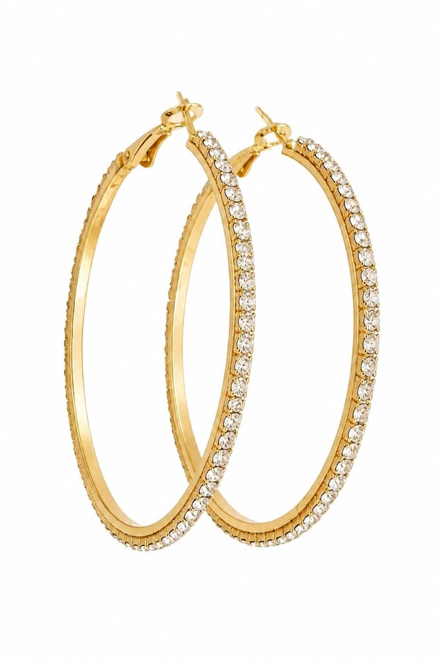 Stoned Gold Hoop Earrings (4cm)