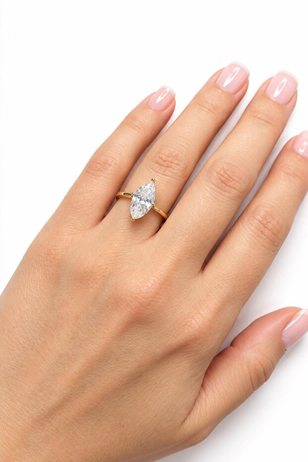 Solitaire Marquise Adjustable Gold Ring