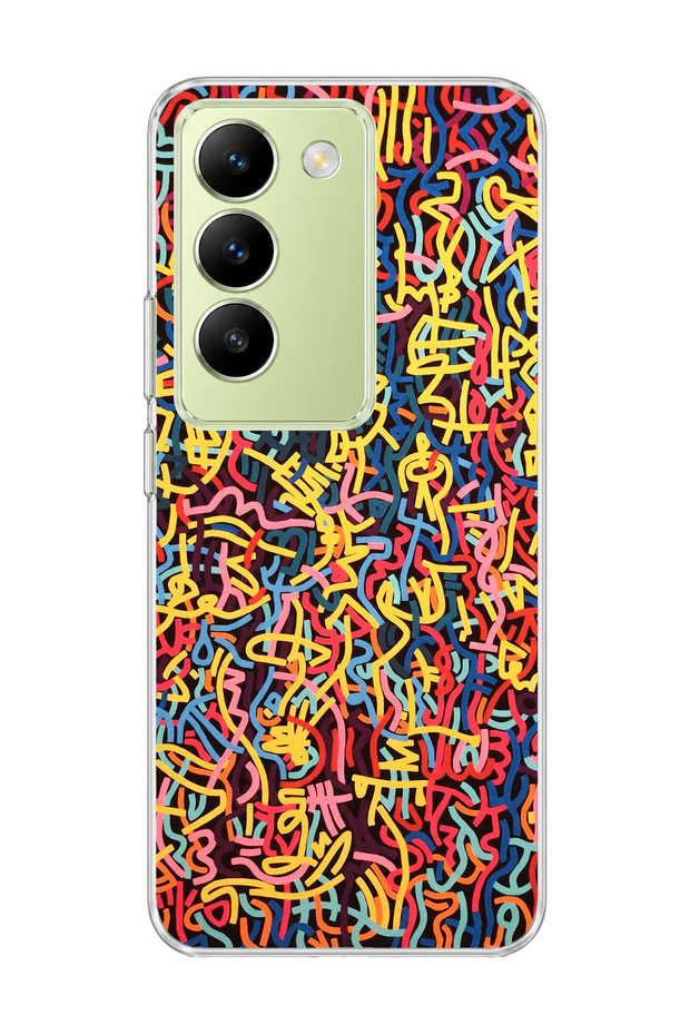 Vivo V30 Lite 4g Compatible Colorful Mixed Line Printed Transparent Phone Case