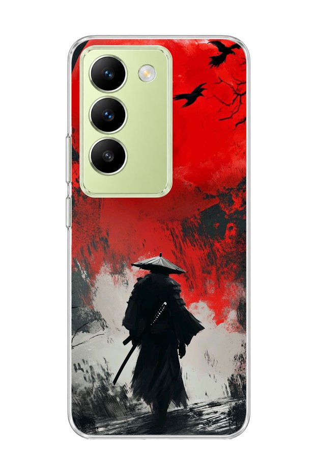 Vivo V30 Lite 4g Compatible Samurai Red Sun Crow Printed Transparent Phone Case