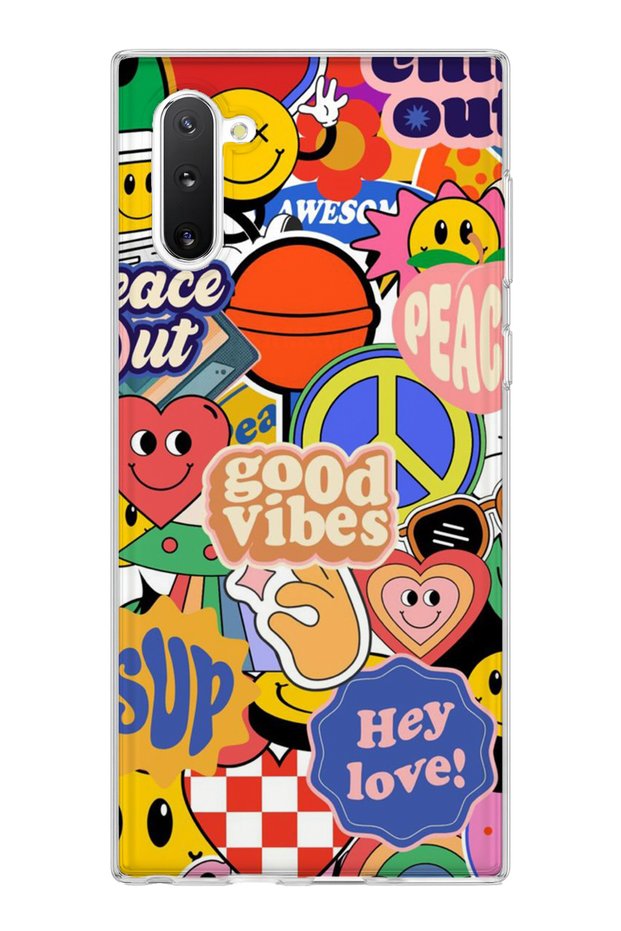 Samsung Galaxy Note 10 Compatible Smiley Face Sticker Printed Transparent Phone Case