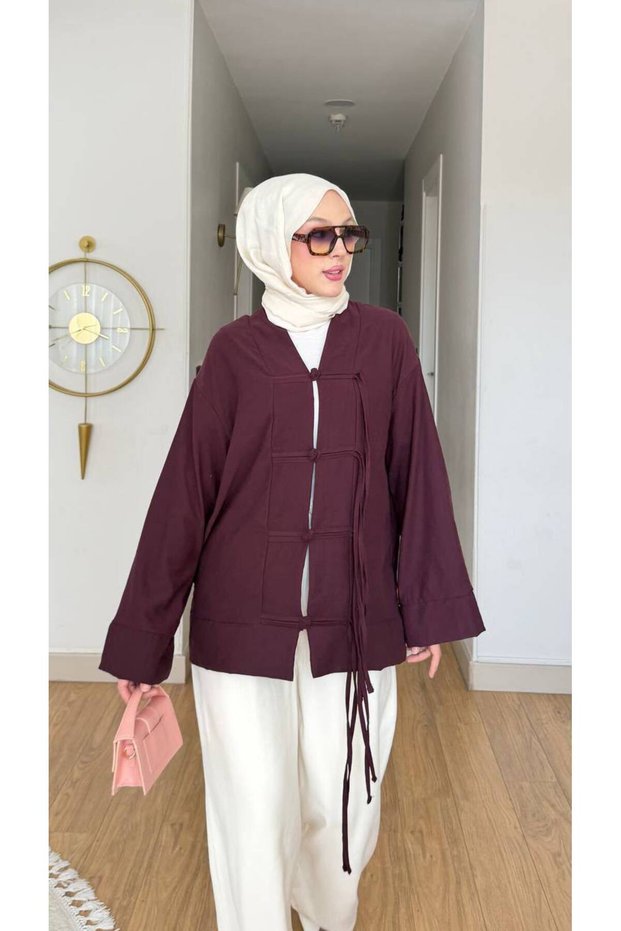 Women's Plum Chinese Buttoned Suede Shirt