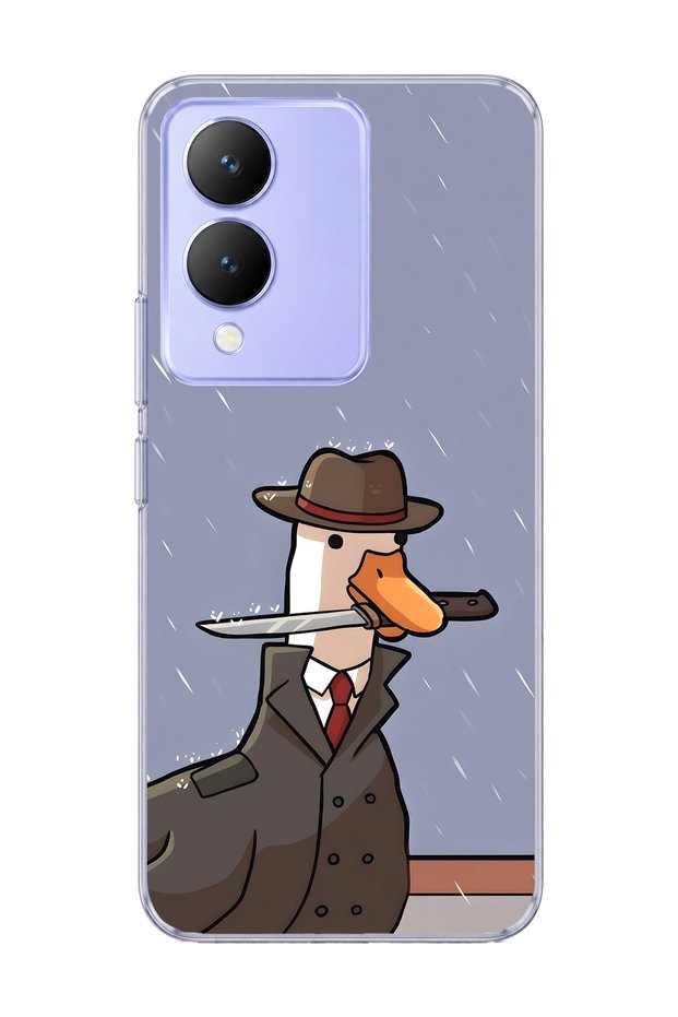 Vivo Y17S Compatible Hat Detective Goose Printed Transparent Phone Case
