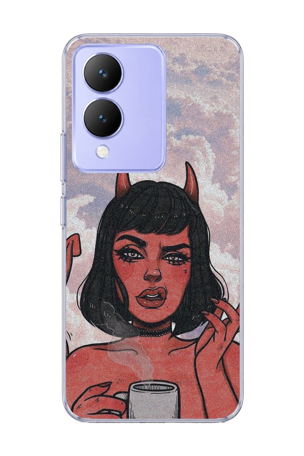 Vivo Y17S Compatible Horned Girl Cloud Printed Transparent Phone Case