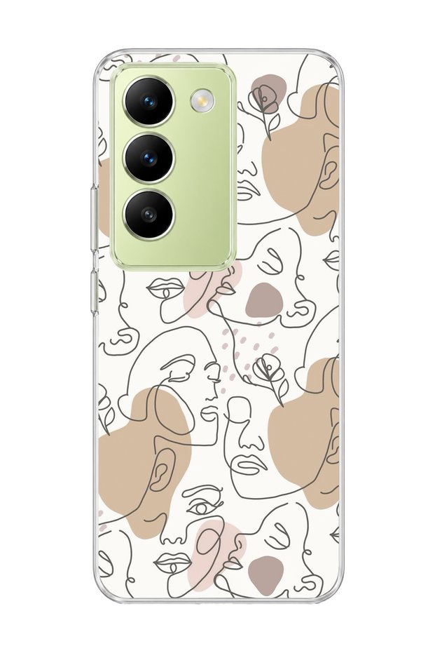 Vivo V30 Lite 4g Compatible Single Line Women's Face Printed Transparent Phone Case
