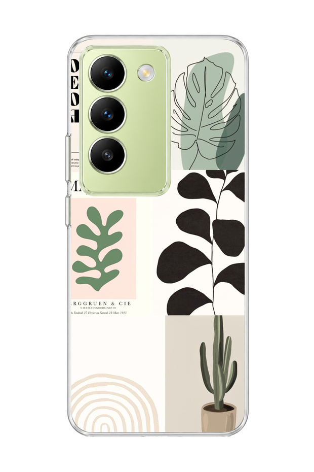 Vivo V30 Lite 4g Compatible Leaf Cactus Banner Printed Transparent Phone Case