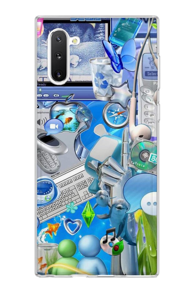 Samsung Galaxy Note 10 Compatible Blue Nostalgia Technology Printed Transparent Phone Case