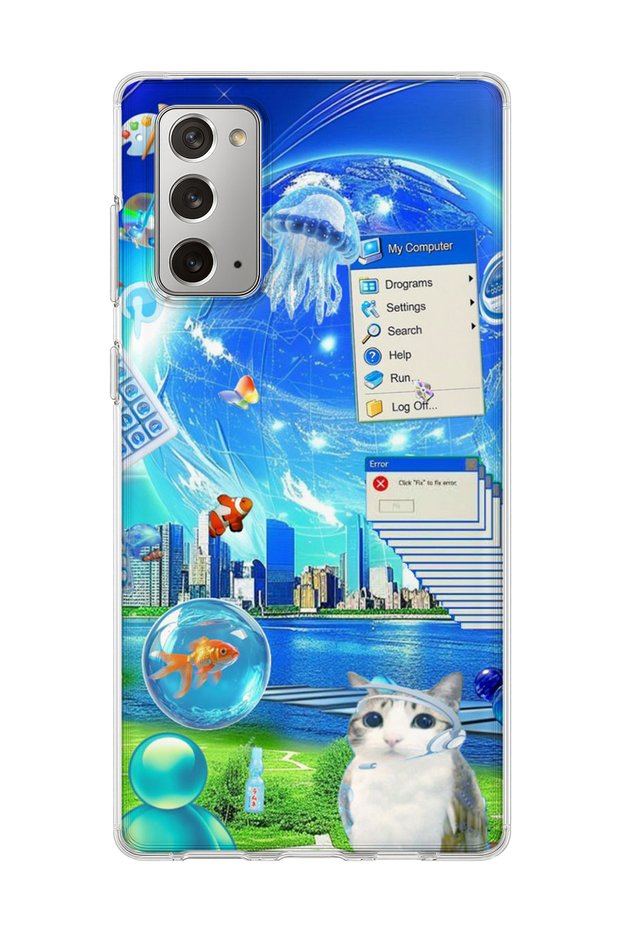 Samsung Galaxy Note 20 Compatible Transparent Phone Case with Jellyfish and Cat Print