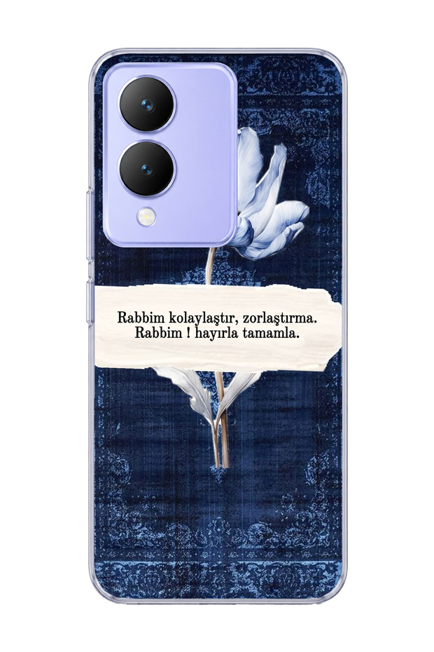 Vivo Y17S Compatible Navy Blue Tulip Prayer Printed Transparent Phone Case
