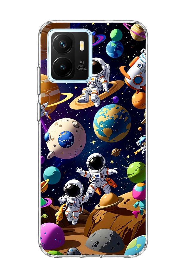 Vivo Y15S Compatible Cute Astronaut Planet Printed Transparent Phone Case