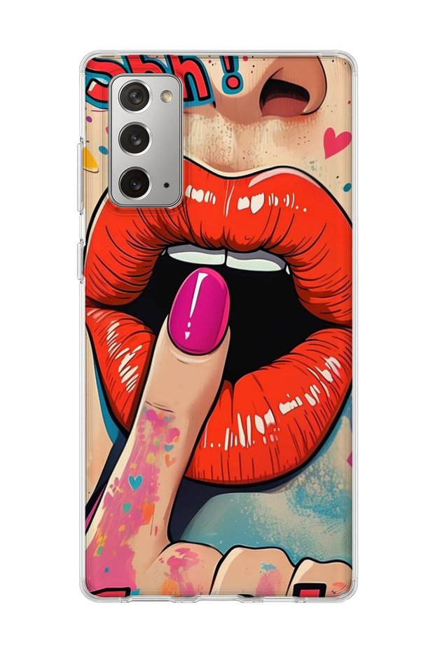 Samsung Galaxy Note 20 Compatible Red Lip Printed Transparent Phone Case