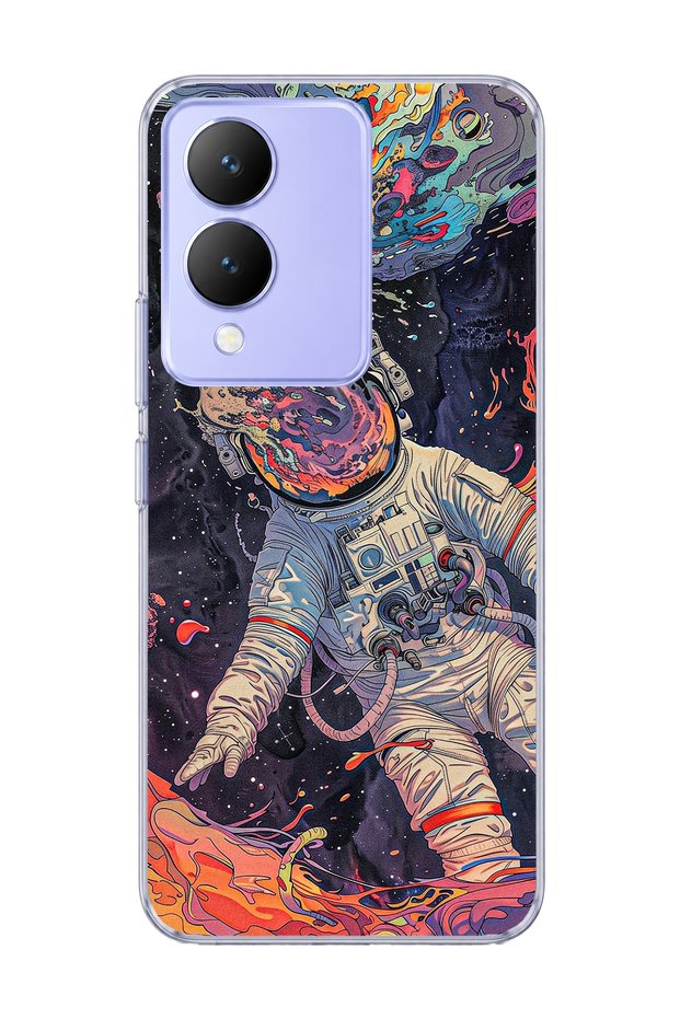 Vivo Y17S Compatible Colorful Astronaut Printed Transparent Phone Case