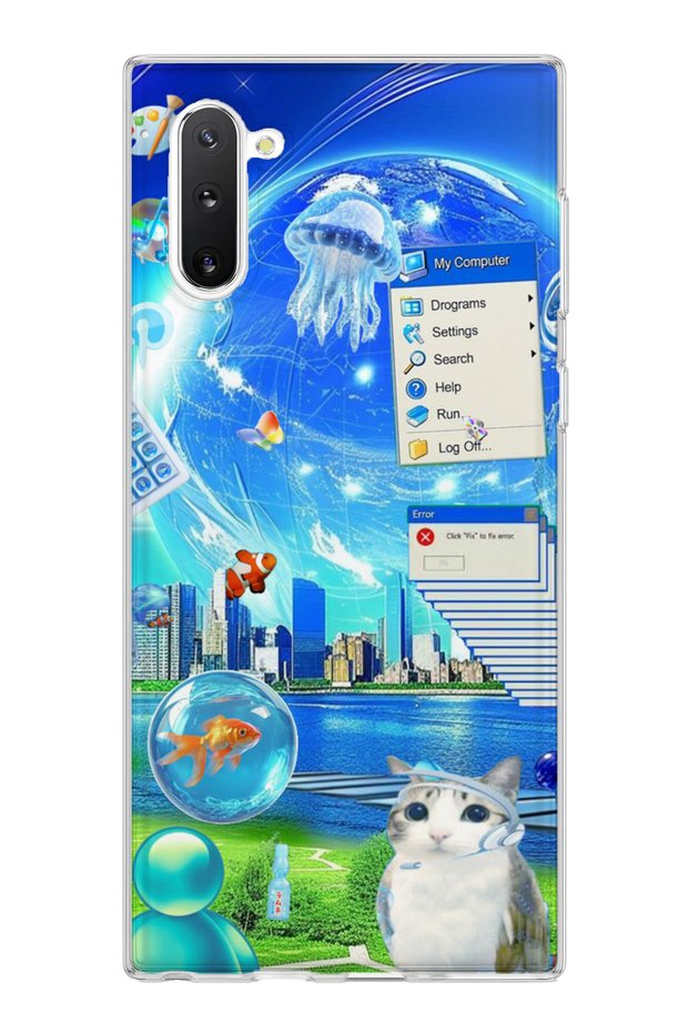 Samsung Galaxy Note 10 Compatible Jellyfish and Cat Printed Transparent Phone Case