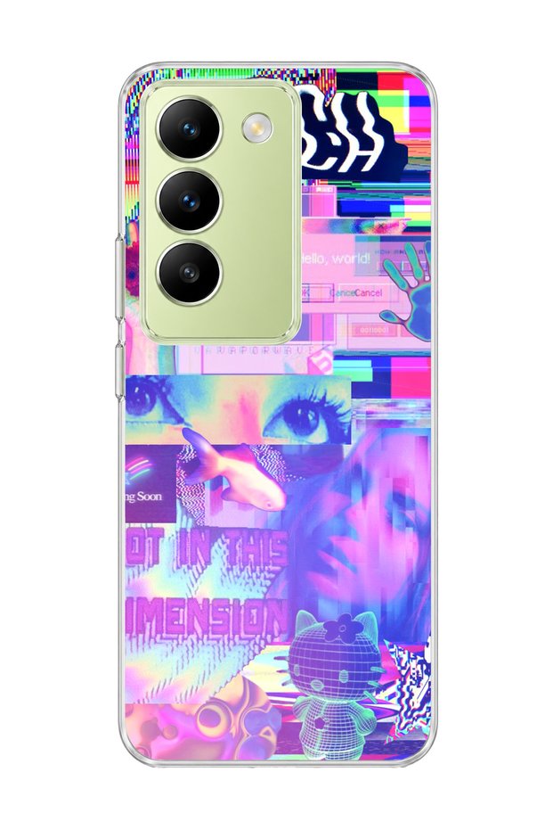 Vivo V30 Lite 4g Compatible Pastel Hologram Collage Printed Transparent Phone Case