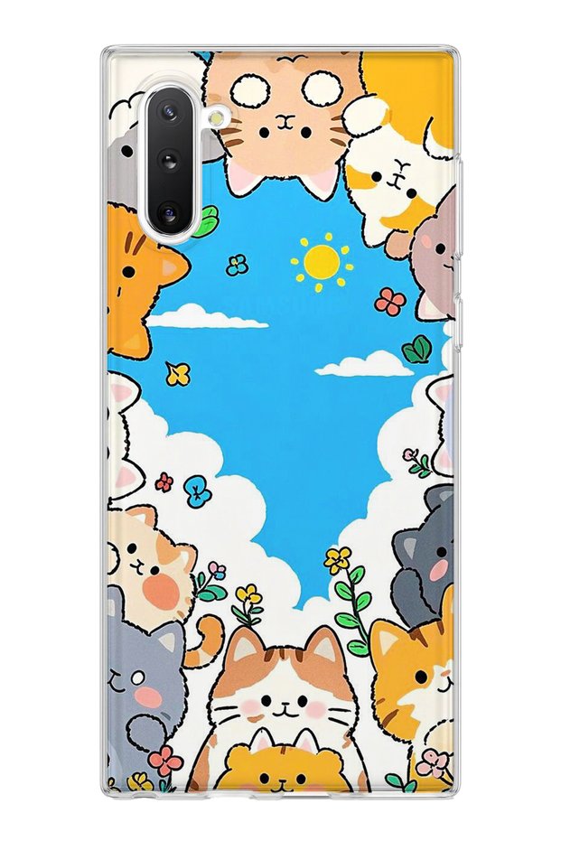 Samsung Galaxy Note 10 Compatible Cats Blue Sky Printed Transparent Phone Case