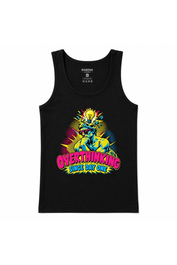 Overthinking since Day One Pop Art Funny Thinker Graphic Tank Top