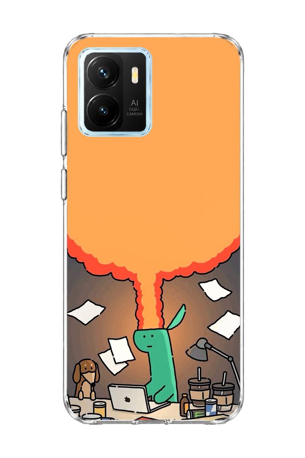 Vivo Y15S Compatible Green Dinosaur Funny Printed Transparent Phone Case