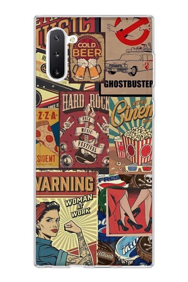 Samsung Galaxy Note 10 Compatible Old Poster Collage Printed Transparent Phone Case