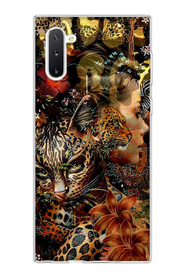 Samsung Galaxy Note 10 Compatible Leopard Gold Collage Printed Transparent Phone Case