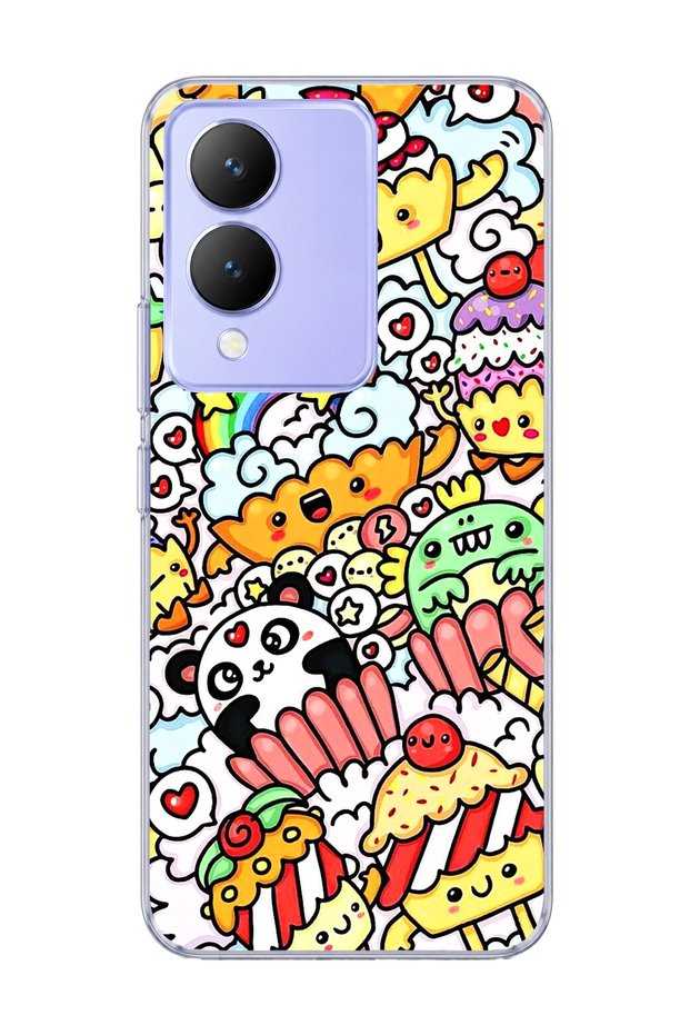 Vivo Y17S Compatible Cute Panda Rainbow Printed Transparent Phone Case