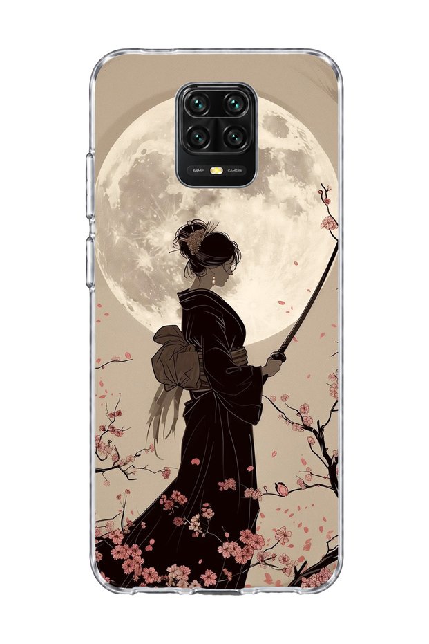 Redmi Note 9 Pro Compatible Geisha Full Moon Printed Transparent Phone Case