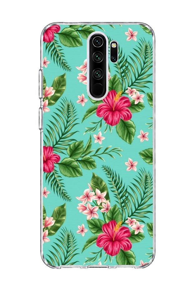Redmi Note 8 Pro Compatible Turquoise Tropical Flower Printed Transparent Phone Case