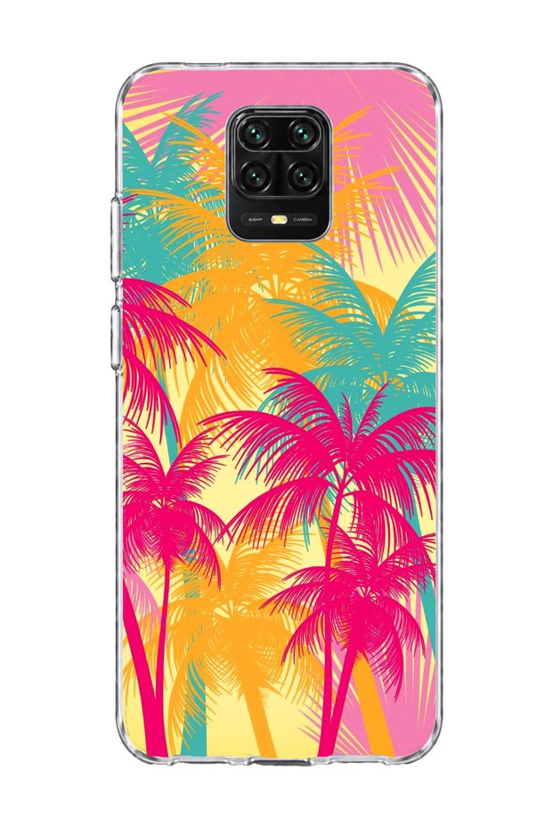 Redmi Note 9 Pro Compatible Pink Yellow Palm Printed Transparent Phone Case