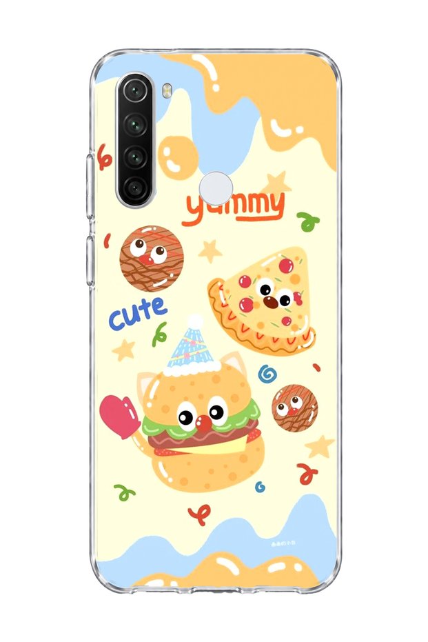 Redmi Note 8 Compatible Cute Hamburger Pizza Printed Transparent Phone Case