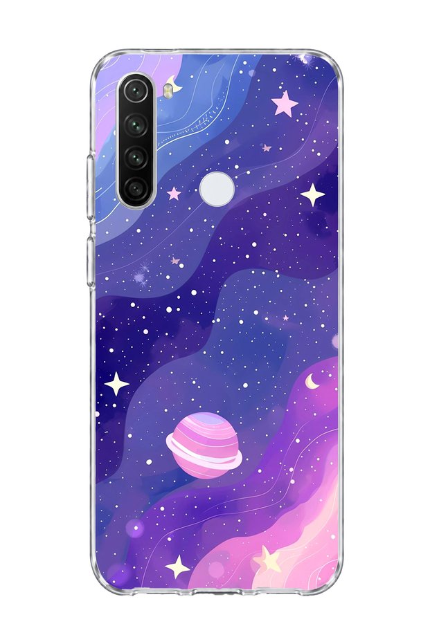 Redmi Note 8 Compatible Purple Planet Star Printed Transparent Phone Case