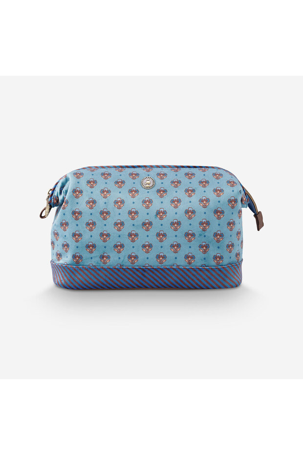 Jaipur Flower Blue Polyester Makeup Bag 26X12X18 cm