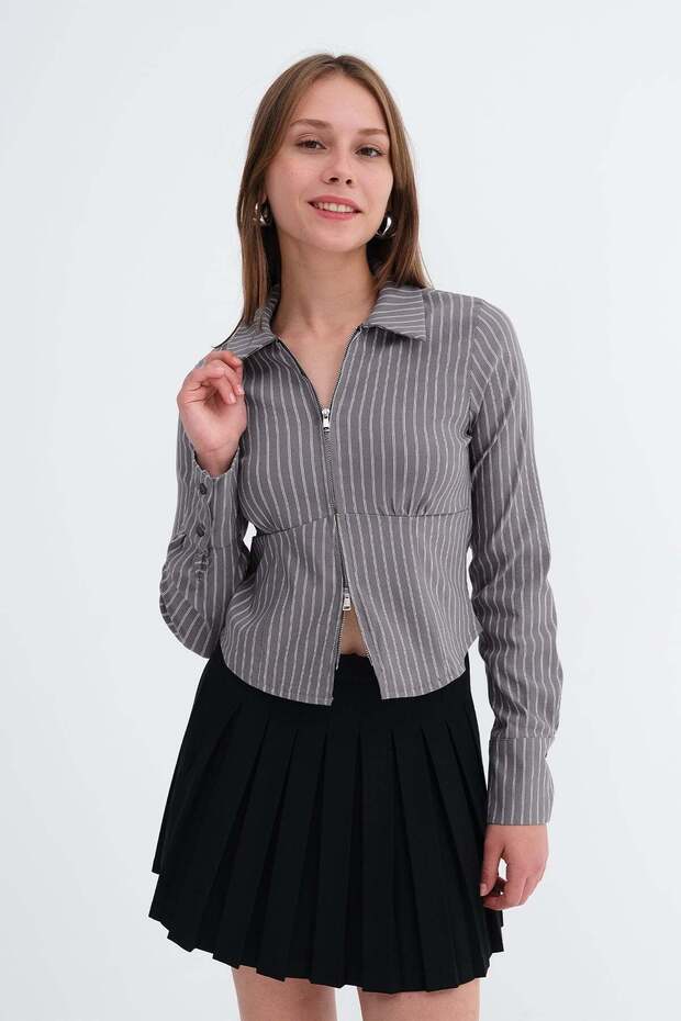 Zippered Striped Shirt G19157