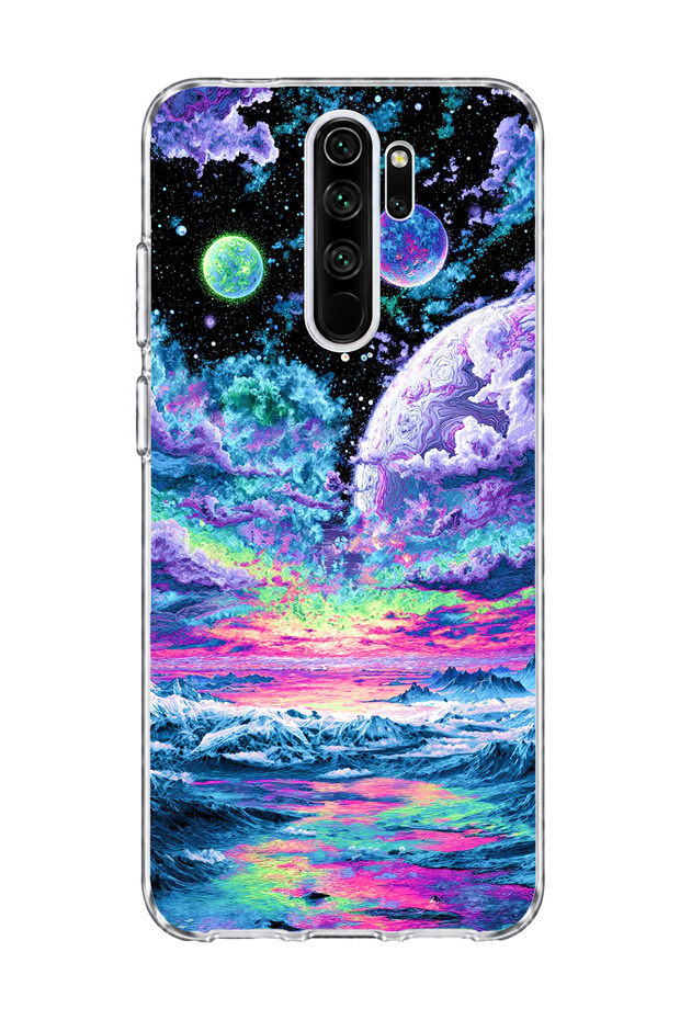 Redmi Note 8 Pro Compatible Purple Planet Ocean Printed Transparent Phone Case