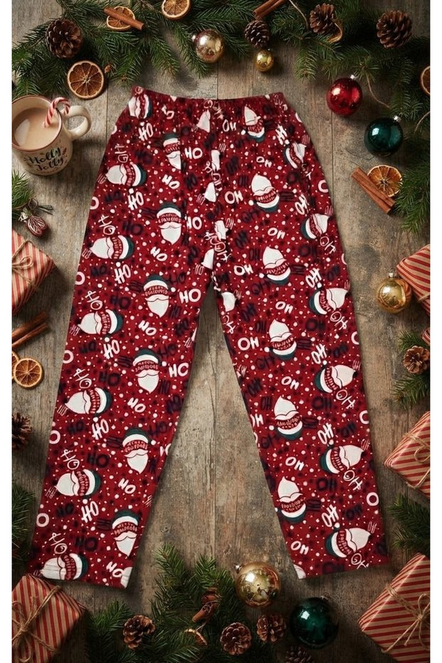 Girl's Suede Fabric Christmas Themed Pajama Bottoms