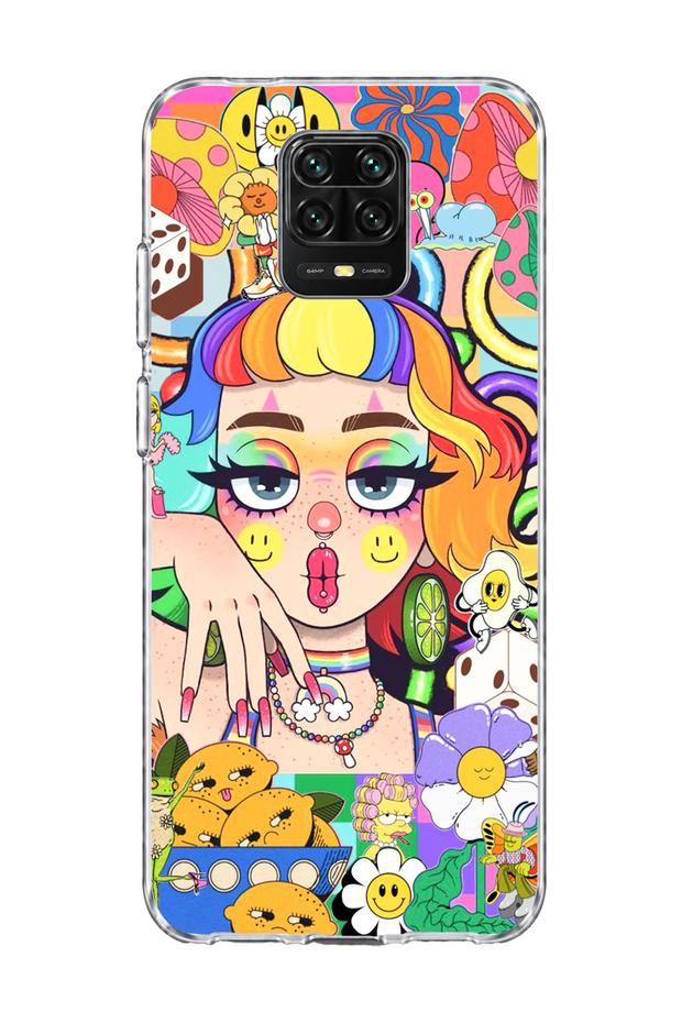 Redmi Note 9 Pro Compatible Rainbow Hair Girl Printed Transparent Phone Case