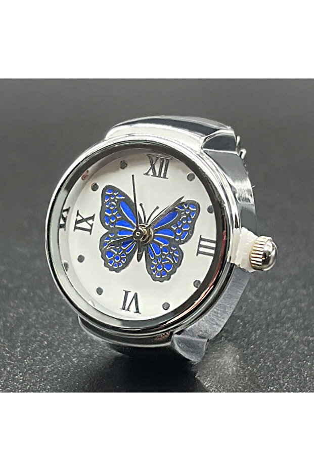 blue Hot Male and Female Couples Simple Atmosphere All-Match Quartz Ring Watch Butterfly Roman Numer