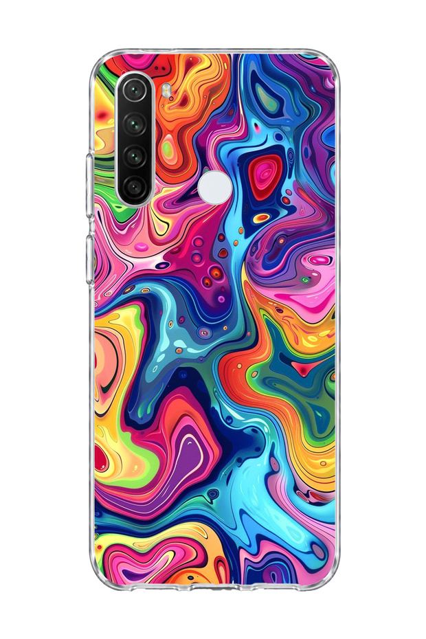 Redmi Note 8 Compatible Rainbow Fluid Color Printed Transparent Phone Case