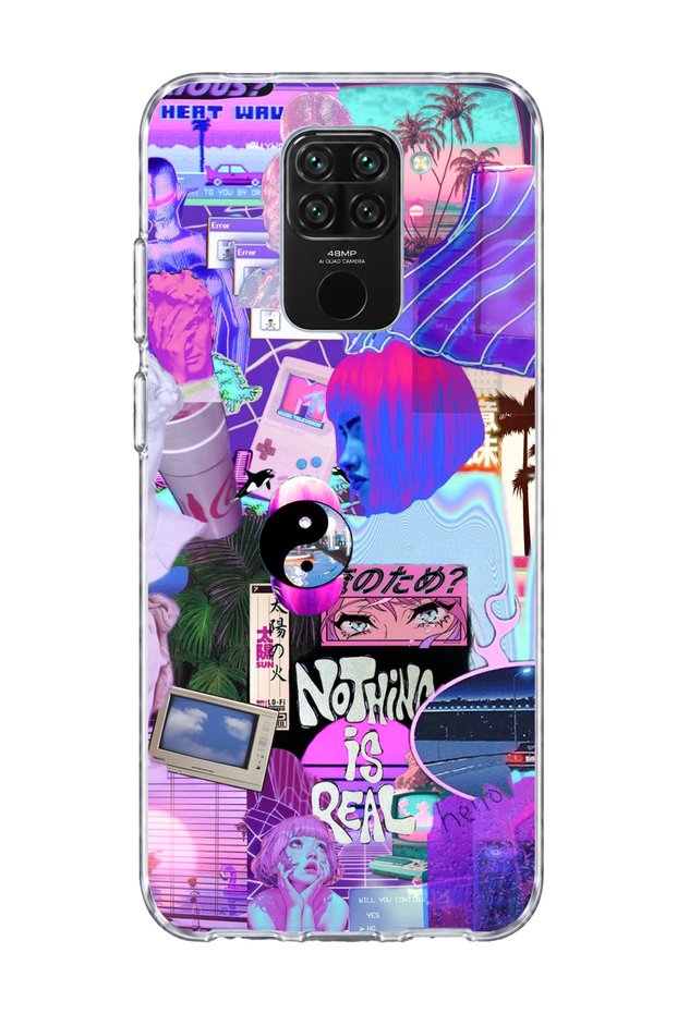 Redmi Note 9 Compatible Purple Sculptured Palm Printed Transparent Phone Case