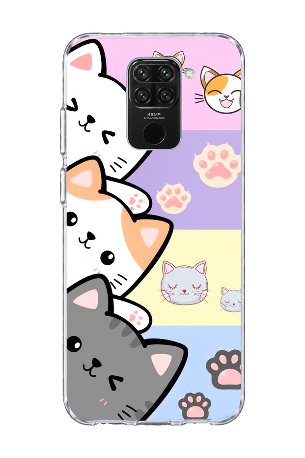 Redmi Note 9 Compatible Cute Cats Pastel Printed Transparent Phone Case