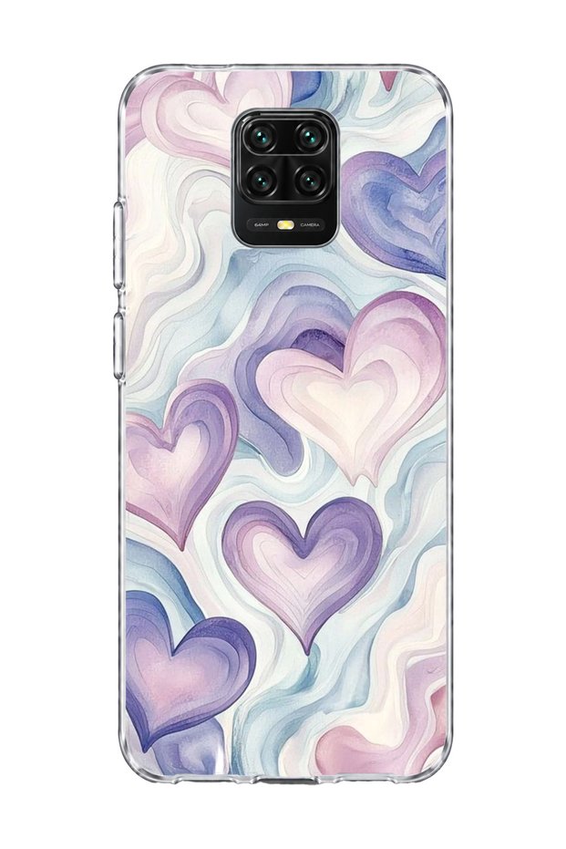 Redmi Note 9 Pro Compatible Lilac Heart Marble Printed Transparent Phone Case