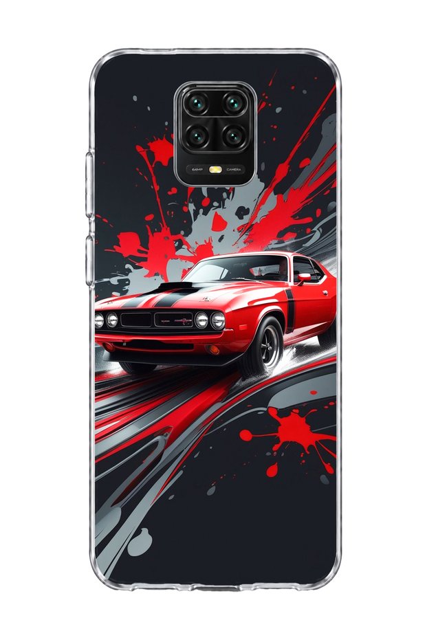 Redmi Note 9 Pro Compatible Red Car Paint Splash Printed Transparent Phone Case