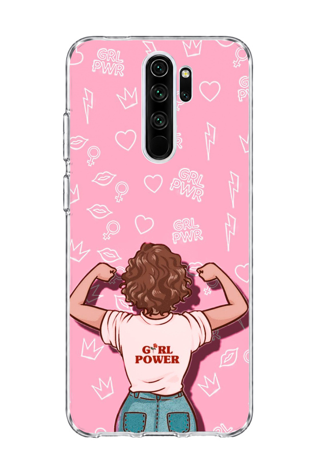 Redmi Note 8 Pro Compatible Strong Women's Pink Printed Transparent Phone Case