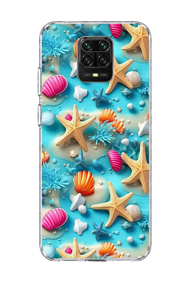 Redmi Note 9 Pro Compatible Starfish Seashell Printed Transparent Phone Case